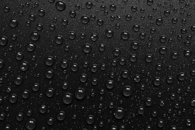 Water drops on black background. Top view.