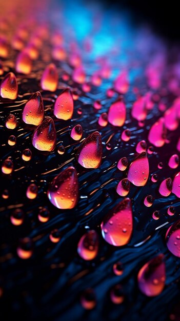 water drops on a black background with a pink and orange background.