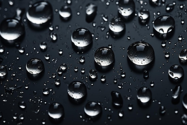 Photo water drops on black glass background