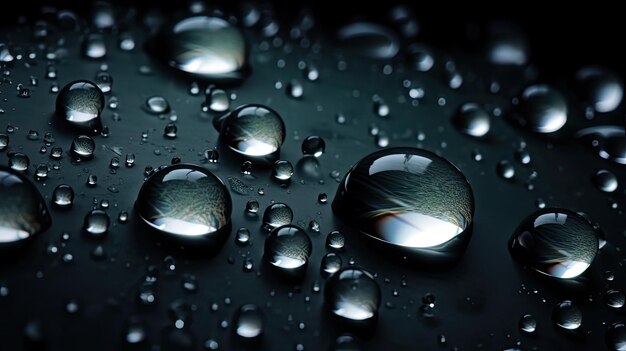 Water drops on a black surface