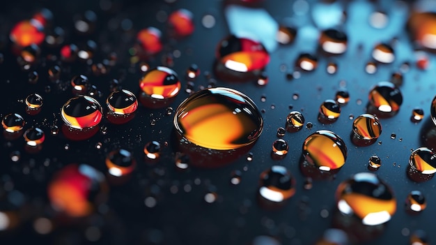 Water drops on a black surface