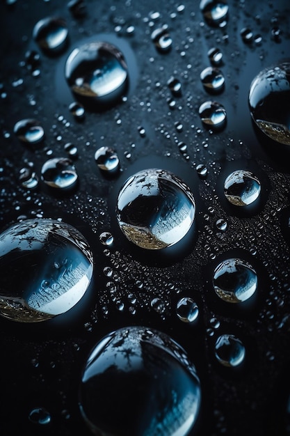 Water drops on a black surface
