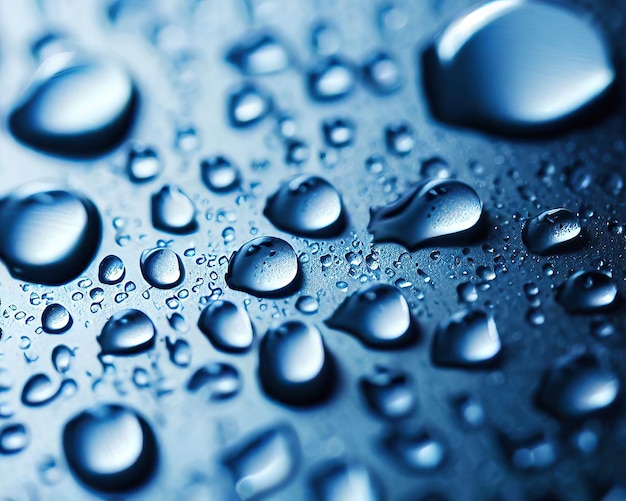 Water drops on a blue surface