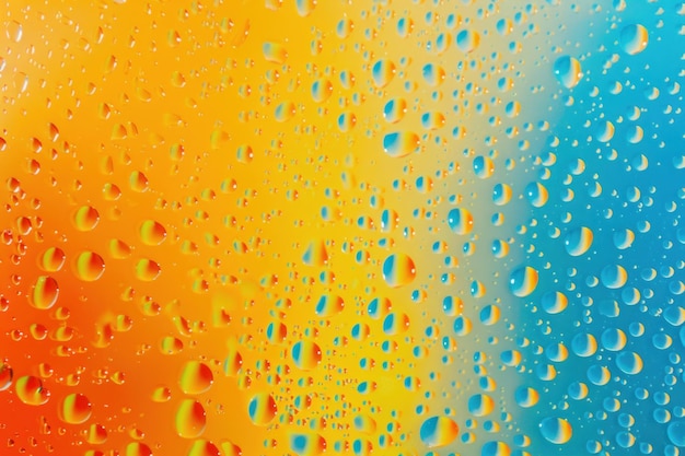 Photo water drops bubbles liquid on colorful blue orange yellow red gradient background