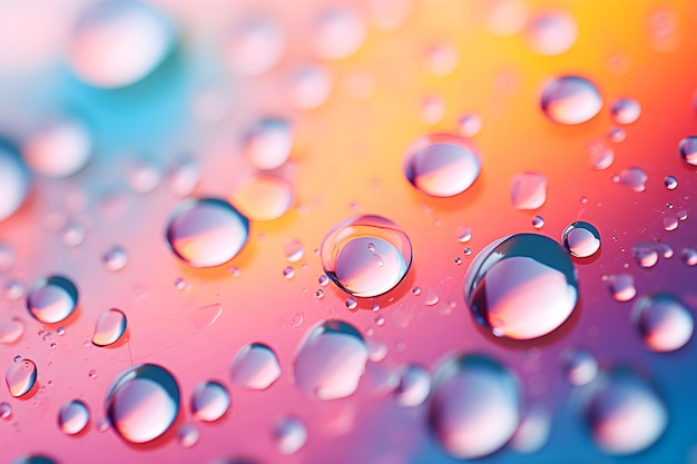 Photo water drops on a colorful rainbow background closeup template for wallpaper print and graphics