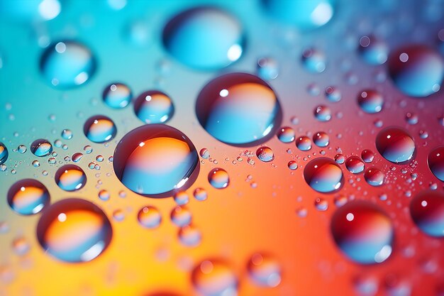 Photo water drops on a colorful rainbow background closeup template for wallpaper print and graphics