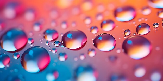 Photo water drops on a colorful rainbow background closeup template for wallpaper print and graphics