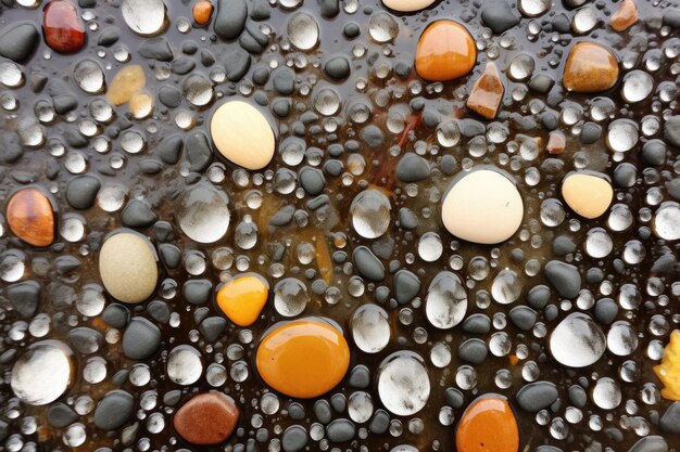 Photo water drops creating bubbles on a pebble surface