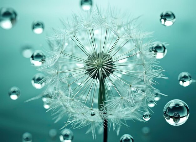 Foto gocce d'acqua su un dente di leone nello stile del surrealismo onirico