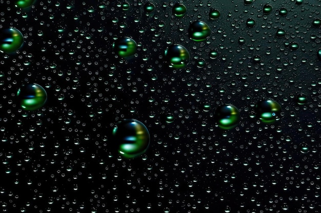 Water drops on a dark green background