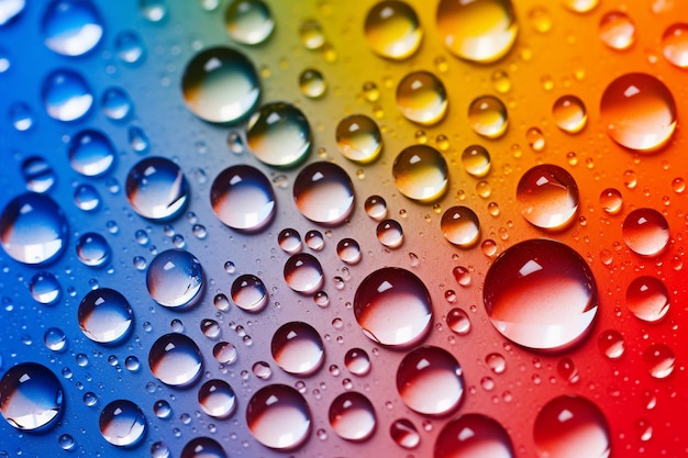 Water drops of different sizes closeup multicolored rainbow mirror surface background wallpaper