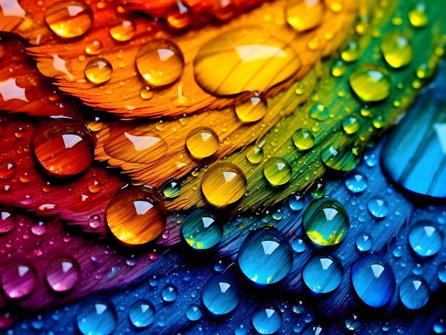 Water drops flow down a multicolored leaf