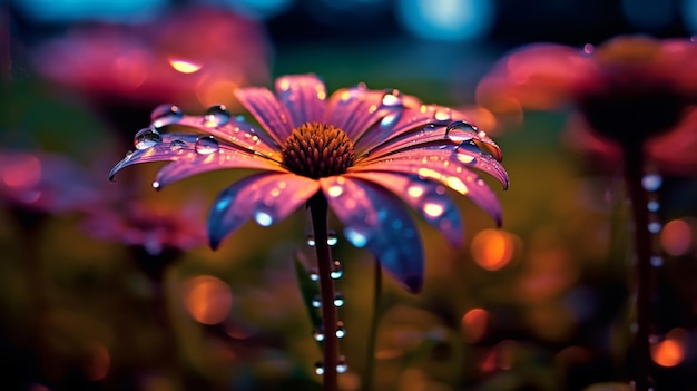 water drops on flower blur bokeh