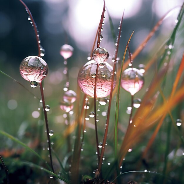Water drops on the grass after the rain Beautiful natural background