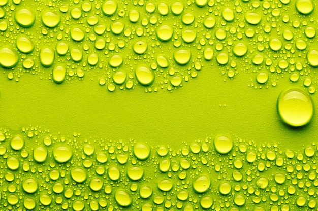 Water drops on green background