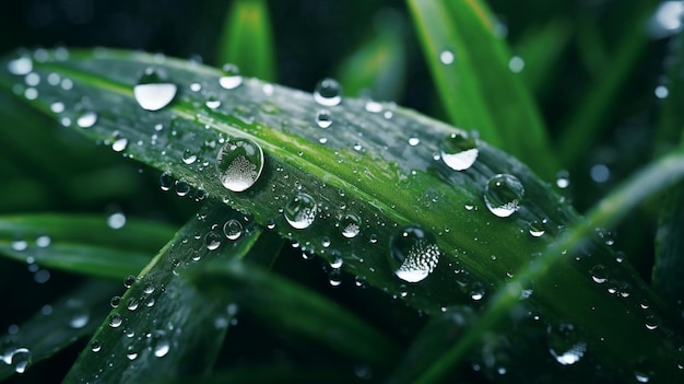 Water drops on green grass Nature background Shallow DOF