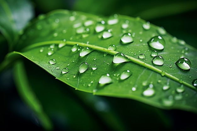 Water drops on a green leaf