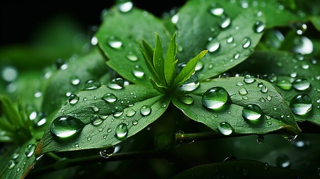 капли воды на зеленом листе
