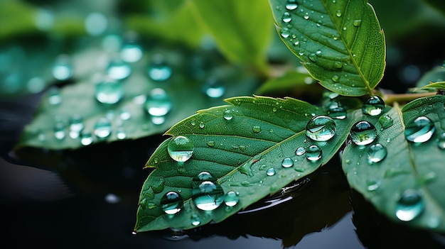 water drops on green leaf