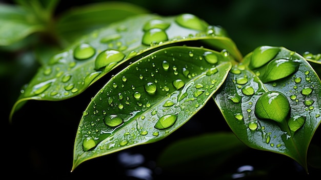 water drops on green leaf