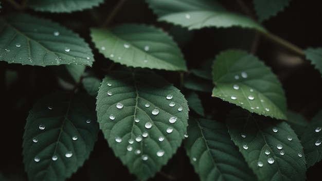 Foto gocce d'acqua su foglie verdi closeup sfondo naturale