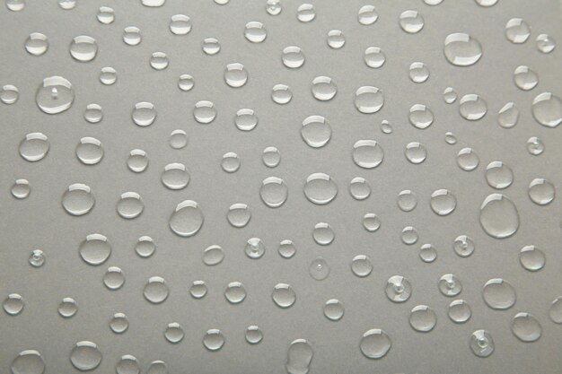 Water drops on grey background Space for text