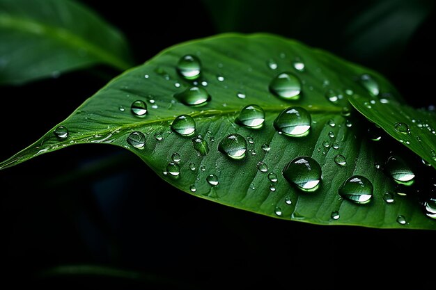 Foto gocce d'acqua sulle foglie nella foresta