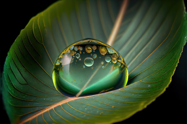 Water drops on a leaf. Genarated AI