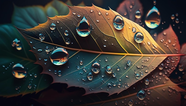 Water drops on a leaf Generative AI