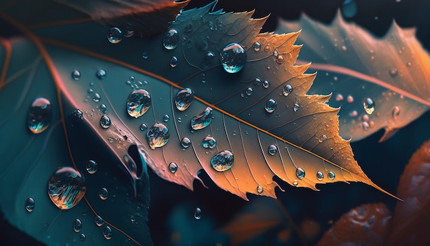 Photo water drops on a leaf generative ai