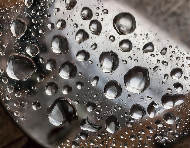 Water drops on a metal surface as a background Macro shot