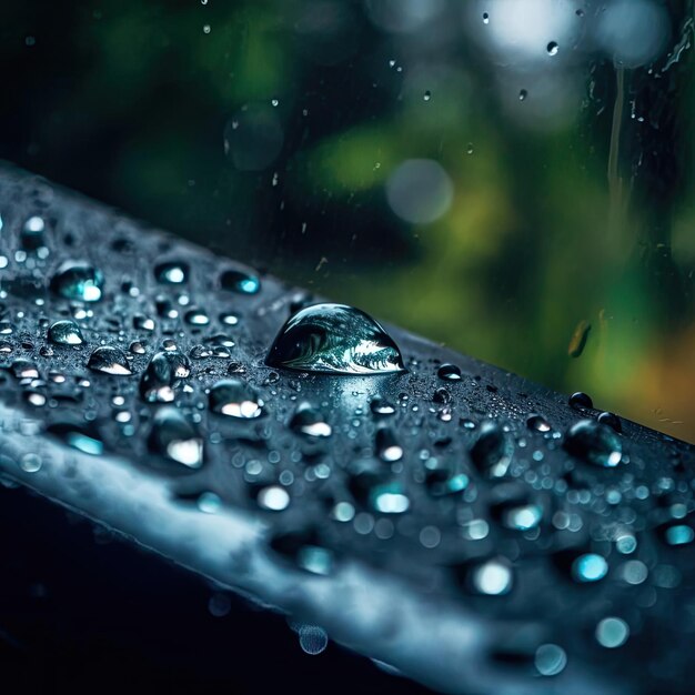 Photo water drops on the metal surface with bokeh background