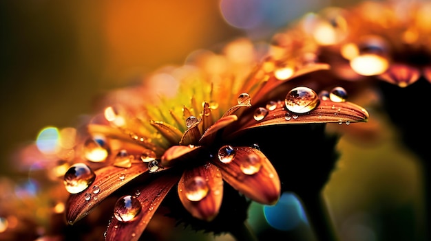 写真 花のぼかしボケ味に水滴