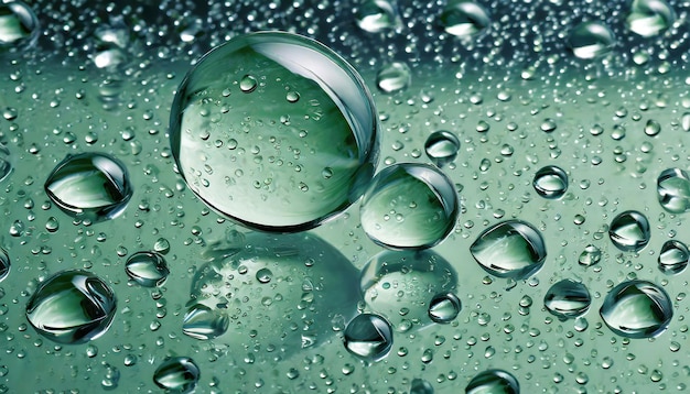 Фото Капли воды на текстуре зеленого стекла