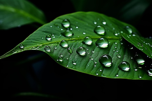 写真 森の葉に水滴が落ちる