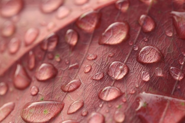 写真 赤い葉に水滴が落ちる