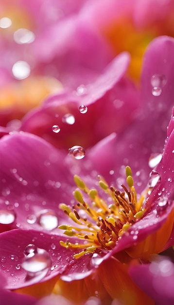 Water drops on pink flower close up