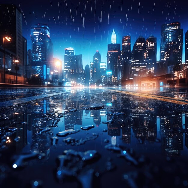 アイ・ジェネレーティブの雨の日の夜の景色の水滴