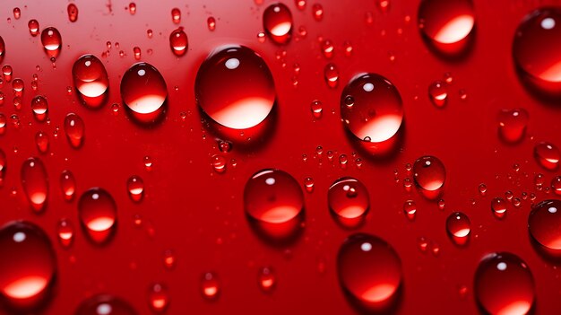 Photo water drops on a red background close