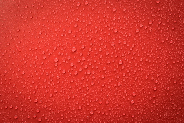 Water Drops On Red Background.