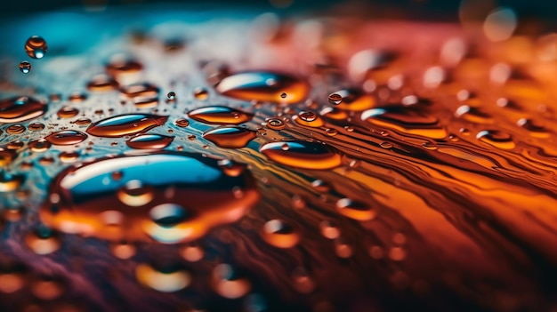 Water drops on a red surface with the word water on it