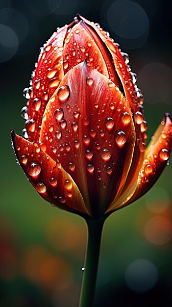 water drops on a red tulip