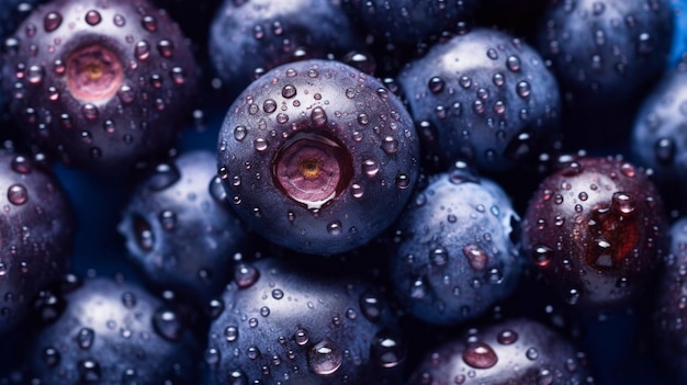 Water drops on ripe sweet blueberry