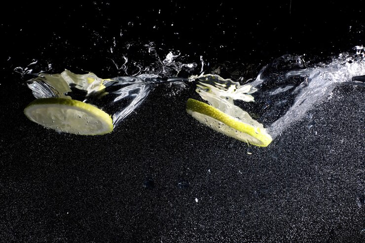 Фотография капли воды на спелом сладком лимоне. свежий фон извести с копией пространства для вашего текста. веганские и вегетарианские концепции.