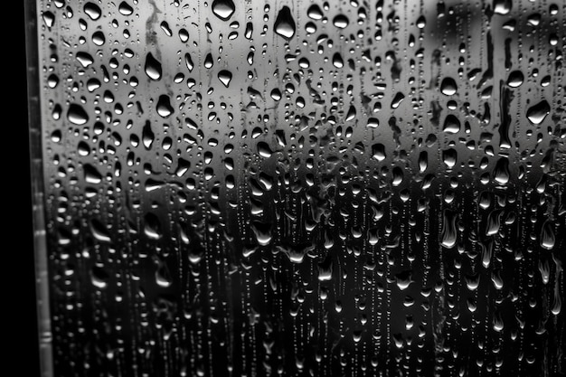 Water drops on a window glass in black and white Abstract background