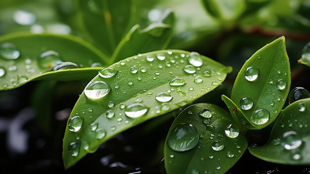 water druppels op groen blad