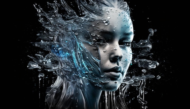 Water effect women faceGenerative AI