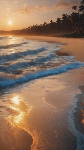 Water en zand op het strand bij zonsondergang