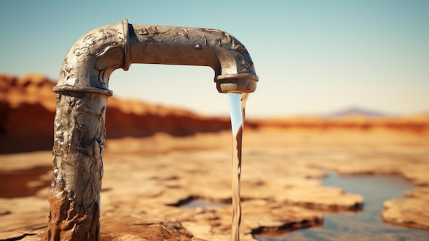 A water faucet in the middle of a desert