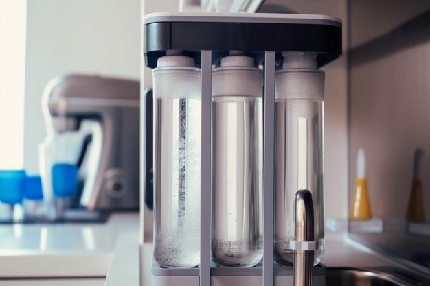 Water filter in a modern house closeup